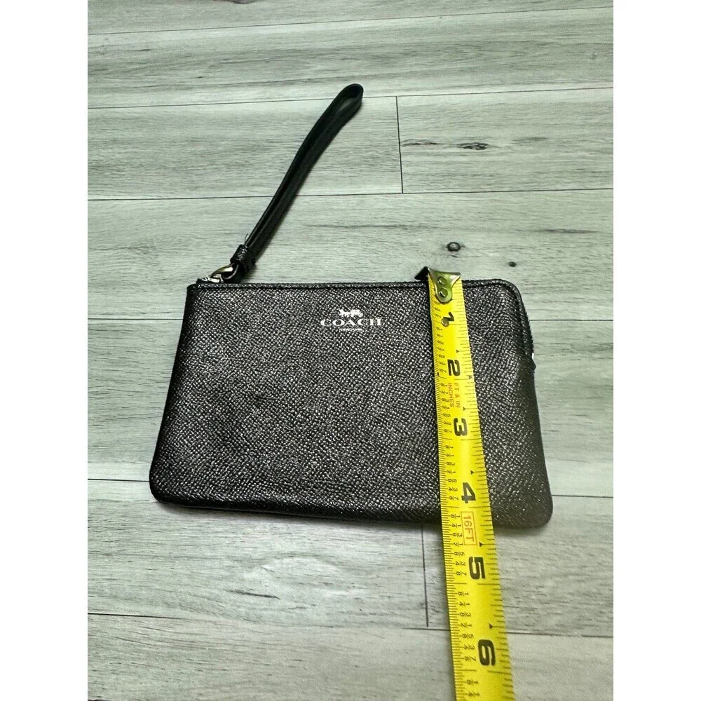 Coach Black Saffiano Leather Zip Wristlet with Gold Logo